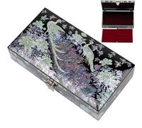 February Mountain Boîte à bijoux coréenne faite à la main en nacre avec plateau à bagues amovible - Motif paon - Cadeaux de Noël, de mariage, d'anniversaire pour femmes.