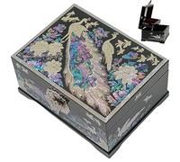 February Mountain Boîte à bijoux en forme de paon nacré,Fabrication en bois,Intérieur en velours à deux couches,Art coréen fait à la main,Cadeau de Saint-Valentin et de fête des mères