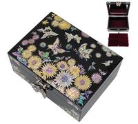 February Mountain Boîte à bijoux en nacre - Cadeau pour femme, anniversaire, mariage, fête des mères, Noël, remise de diplôme (Tournesols et papillons)