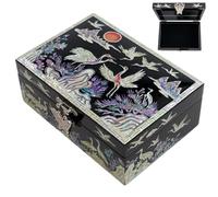 February Mountain Boîte à bijoux faite à la main en nacre coréenne avec miroir - Motif grue - Cadeau souvenir pour femme - Anniversaire, Noël, anniversaire - Fermoir papillon - Doublure en feutre