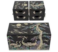 February Mountain Boîte cube en nacre coréenne - Organisateur de bijoux en bois fait à la main avec serrure papillon | Motif grue ou papillon | Boîte cadeau de luxe pour souvenirs