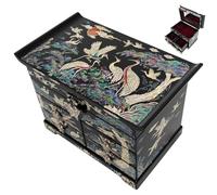 February Mountain Boîte de rangement à bijoux en bois nacré pour femme, avec tiroirs spacieux, idéale pour bagues, bracelets, montres, chaînes, accessoires (fleurs colorées)