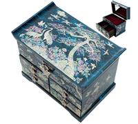 February Mountain Boîte de rangement à bijoux en bois nacré pour femme, avec tiroirs spacieux, idéale pour bagues, bracelets, montres, chaînes, accessoires (fleurs colorées)