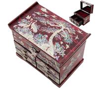 February Mountain Boîte de rangement à bijoux en bois nacré pour femme, avec tiroirs spacieux, idéale pour bagues, bracelets, montres, chaînes, accessoires (fleurs colorées)