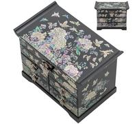 February Mountain Boîte de rangement à bijoux en bois nacré pour femme, avec tiroirs spacieux, idéale pour bagues, bracelets, montres, chaînes, accessoires (fleurs colorées)