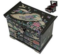 February Mountain Boîte de rangement de bijoux en nacre - Cadeau pour anniversaire, Noël, diplôme, fête des mères, femme, maman (Peacock)