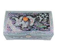 February Mountain Élégante boîte à bijoux en nacre avec plateau - Œuvre d'art traditionnelle coréenne vintage (bleu)