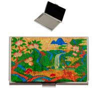February Mountain Étui pour cartes de visite en nacre - Cadeau traditionnel coréen, support fin en métal pour cartes de visite et de crédit, portefeuille de poche, multicolore, Peach Valley