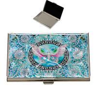 February Mountain Étui pour cartes de visite en nacre - Cadeau traditionnel coréen, support fin en métal pour cartes de visite et de crédit, portefeuille de poche, multicolore, Papillon décoré avec