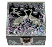 February Mountain Mini boîte à bijoux en bois nacré avec couvercle miroir (Crane)