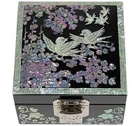 February Mountain Mini boîte à bijoux en bois nacré avec couvercle miroir (fleur de prune)