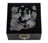 February Mountain Mini boîte à bijoux en nacre - Organisateur pour boucles d'oreilles, collier, bague et bracelet, présentoir à bijoux pour femme, cadeau unique (paon-noir)