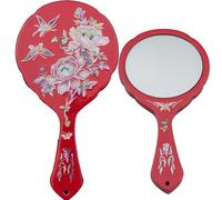 February Mountain Miroir à main en nacre coréen fabriqué à la main - Motif fleur et papillon laqués - Miroir de courtoisie élégant - Format compact et de voyage (fleur - rouge)