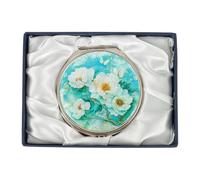 February Mountain Miroir Compact Double grossissement en Nacre - Cadeau pour Femme, Maman et sœur - Idée Unique d'anniversaire, de Noël (SkyBlue Peony)