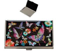 February Mountain Mother of Pearl Étui pour cartes de visite - Cadeau traditionnel coréen, support fin en métal pour cartes de visite et de crédit, portefeuille de poche, protection anti-RFID,