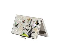 February Mountain Mother of Pearl Étui pour cartes de visite - Cadeau traditionnel coréen, support fin en métal pour cartes de visite et de crédit, portefeuille de poche, protection RFID, multicolore