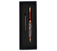 February Mountain Stylo à bille rétractable en nacre pour cadeau, affaires, bureau, encre noire moyenne de 1 mm, recharges métalliques remplaçables (Floral - Red (Black Ink))