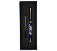 February Mountain Stylo à bille rétractable en nacre pour cadeau, affaires, bureau, encre noire moyenne de 1 mm, recharges métalliques remplaçables (Peony - Blue (Black Ink))
