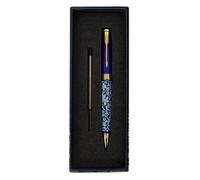 February Mountain Stylo à bille rétractable en nacre pour cadeau, affaires, bureau, encre noire moyenne de 1 mm, recharges métalliques remplaçables (Floral - Blue (Black Ink))