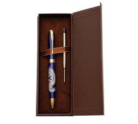February Mountain Stylo à bille rétractable en nacre pour cadeau, affaires, bureau, encre noire moyenne de 1 mm, recharges métalliques remplaçables (Dragon - Bleu - Encre noire)
