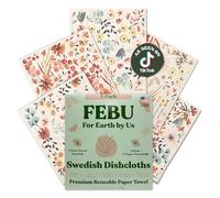 FEBU Lot de 5 torchons suédois pour cuisine - Serviettes en papier réutilisables lavables - Lingettes en cellulose anti-rayures - Sans odeur et biodégradables
