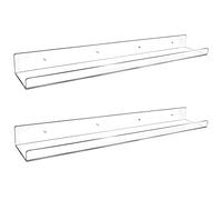 Lot de 2 étagères flottantes en acrylique transparent de 61 cm de long avec rebord mural invisible en forme de U pour livres, produits de maquillage, épices