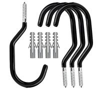 Febwind Lot de 4 crochets de rangement robustes à visser pour vélo, garage, plafond et mur, noir