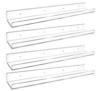 Febwind Lot de 4 étagères flottantes en acrylique transparent de 61 cm de long avec rebord mural invisible en forme de U pour livres, produits de maquillage, épices