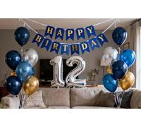Fechy - Décoration d'anniversaire garçon de 12 ans, ballon métallisé argenté, bleu doré, ballon 12e anniversaire, décoration de fête garçon (12e)