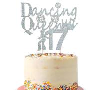Fechy Décoration de gâteau d'anniversaire 17 ans, rose doré à paillettes dansantes, 17 fabuleuses pics à gâteau, argent