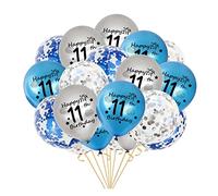 Fechy Lot de 20 ballons d'anniversaire en latex pour 11e anniversaire de garçon, lui, fils, 11e anniversaire (11e), 30,5 cm - Bleu/argenté