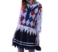 Feclmiyt Costume d'écolière zombie - Haut à carreaux avec jupe noire et cravate rayée - Costume pour Halloween et costumade (A-Multicolore, M)