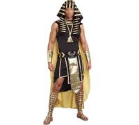 Feclmiyt Costume d'Halloween 7 pièces du roi égyptien pour homme avec bordures dorées, débardeurs, jupe, manches à bras, couvre-chef, collier, tenues d'Halloween et de costumade (A-01, XL)