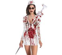 Feclmiyt Costume d'infirmière de sang pour femmes - Costume d'Halloween de zombie - Costume de travailleuse d'hôpital, infirmières sanglantes - Tenue de costumade pour fête à thème (blanc, taille XL)