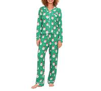 Feclmiyt Ensemble de pyjama de Noël pour femme - Imprimé bonhomme en pain d'épice - Chemise boutonnée à manches longues + pantalon - 2 pièces, D-05, M