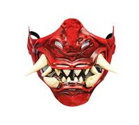 Feclmiyt Masque de samouraï de guerrier japonais demi-visage - Masque de démon - Masque de bal masqué pour Halloween et cosplay - A-rouge, 17 x 12,5 cm