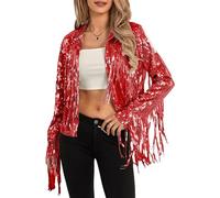 Feclmiyt Veste à franges à paillettes scintillantes pour femme - Manches longues - Style disco étincelant - Blazers métalliques à paillettes - Tenue de cowgirl pour concert, B-01, L