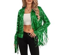 Feclmiyt Veste à franges à paillettes scintillantes pour femme - Manches longues - Style disco étincelant - Blazers métalliques à paillettes - Tenue de cowgirl pour concert, B-02., L