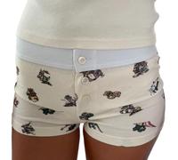 Feclmiyt Y2k Micro Short de pyjama taille basse avec boutons imprimés floraux pour femme, Blanc crémeux, M