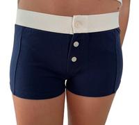 Feclmiyt Y2k Micro Short de pyjama taille basse avec boutons imprimés floraux pour femme, bleu marine, M