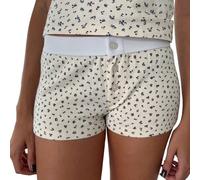 Feclmiyt Y2k Micro Short de pyjama taille basse avec boutons imprimés floraux pour femme, Bleu marine Floral, M