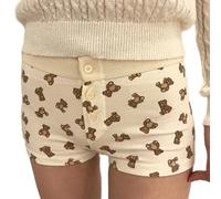 Feclmiyt Y2k Micro Short de pyjama taille basse avec boutons imprimés floraux pour femme, marron, M