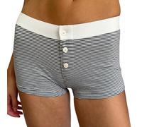 Feclmiyt Y2k Micro Short de pyjama taille basse avec boutons imprimés floraux pour femme, Rayures noires et blanches., M