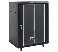Fecpoo 15HE Armoire réseau avec pieds pivotants et porte avant verrouillable en acier laminé à froid et verre trempé, noir, 60 x 45 x 86 cm, pour équipement informatique 19"