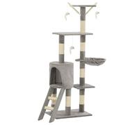 Fecpoo Arbre à chat 138 cm avec colonnes en sisal, plateformes d'observation en peluche et abri - Gris, cadre en panneaux de particules + housse en polyester, pour un chat