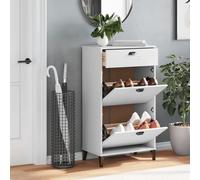 Fecpoo Armoire à chaussures VIKEN avec poignées pratiques et plateau supérieur stable - Blanc, bois/plastique, 60 x 35 x 107 cm, 3 tiroirs, pour un rangement ordonné des chaussures et des décorations