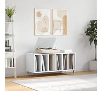 Fecpoo Armoire à plaques en bois blanc 100 x 38 x 48 cm avec plaque supérieure stable et pieds en fer industriels pour collection de vinyles