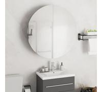Fecpoo Armoire de salle de bain avec éclairage LED et surface miroir ronde, en bois, gris, 54 x 54 x 17,5 cm, pour salle de bain et bien-être