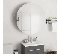 Fecpoo Armoire de salle de bain avec miroir LED et espace de rangement, en bois, aspect chêne, diamètre 80 cm, 1 pièce, pour un rangement ordonné des produits de toilette