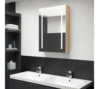 Fecpoo Armoire de salle de bain miroir LED avec lumière douce, MDF/verre, blanc et aspect chêne, 50 × 13 × 70 cm, décoration de salle de bain